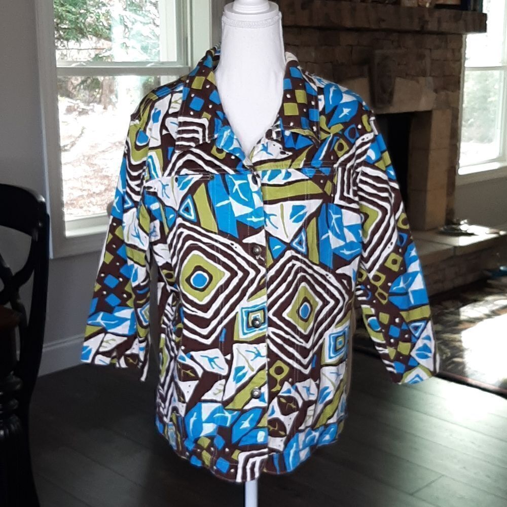 Mirror Image Quarter Sleeve Brown Blue and Green Print Jacket